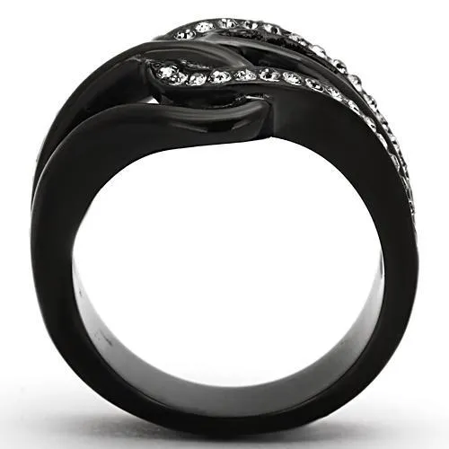 IP Black(Ion Plating) Stainless Steel Ring with Top Grade Crystal in Black Diamond for Women Style TK978