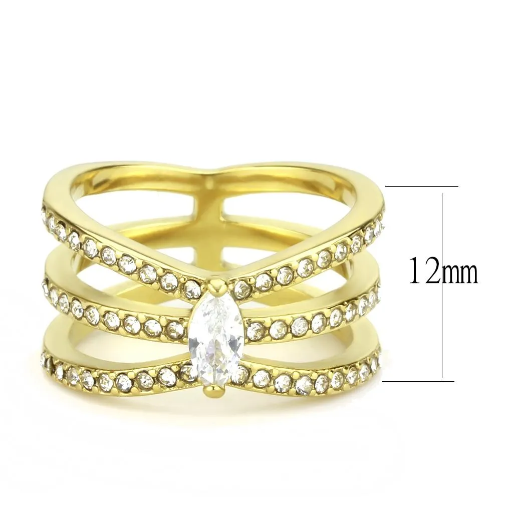 IP Gold(Ion Plating) Stainless Steel Ring with AAA Grade CZ in Clear for Women Style TK3705