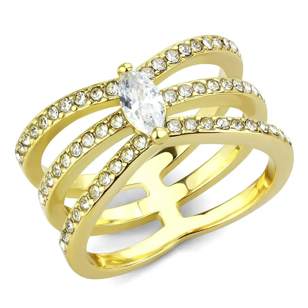 IP Gold(Ion Plating) Stainless Steel Ring with AAA Grade CZ in Clear for Women Style TK3705