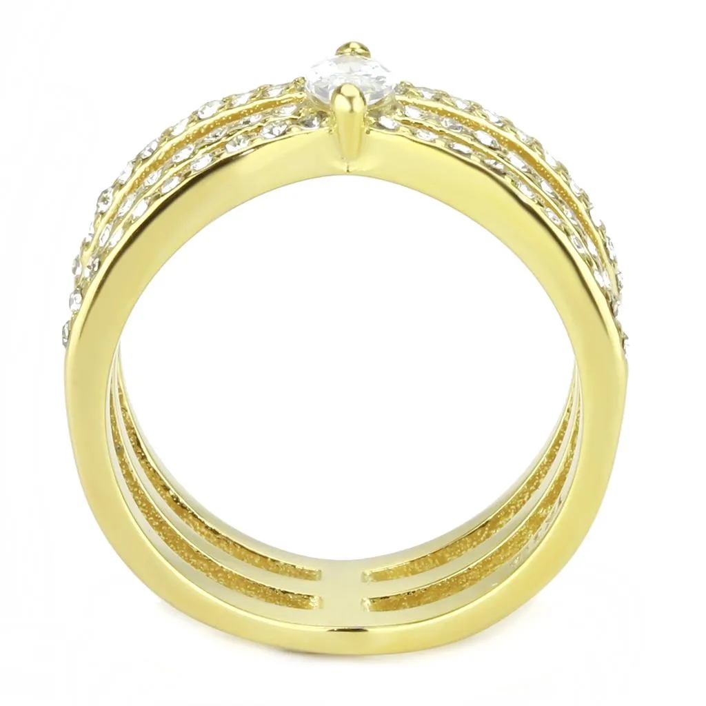 IP Gold(Ion Plating) Stainless Steel Ring with AAA Grade CZ in Clear for Women Style TK3705