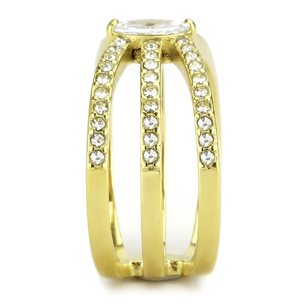 IP Gold(Ion Plating) Stainless Steel Ring with AAA Grade CZ in Clear for Women Style TK3705