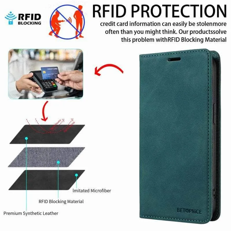 iPhone 15 Pro RFID Leather Wallet Flip Case