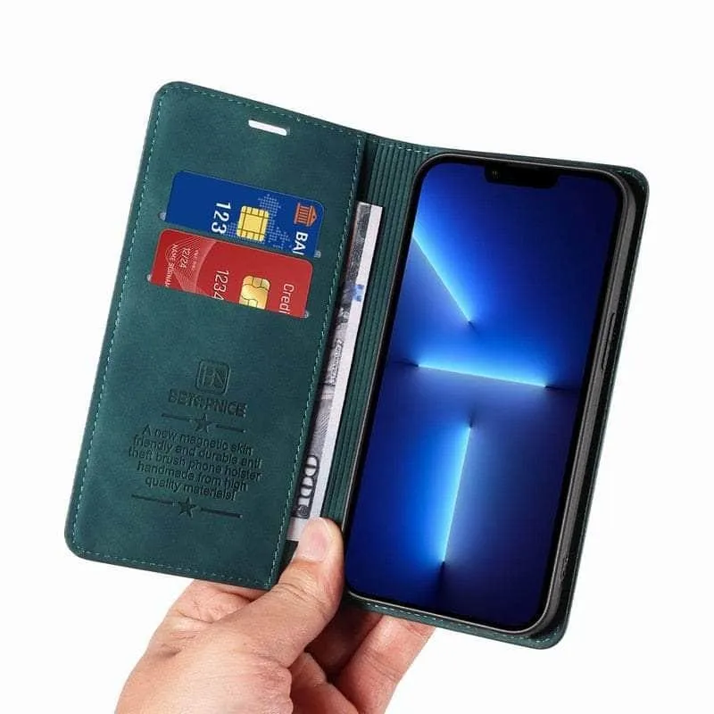 iPhone 15 Pro RFID Leather Wallet Flip Case