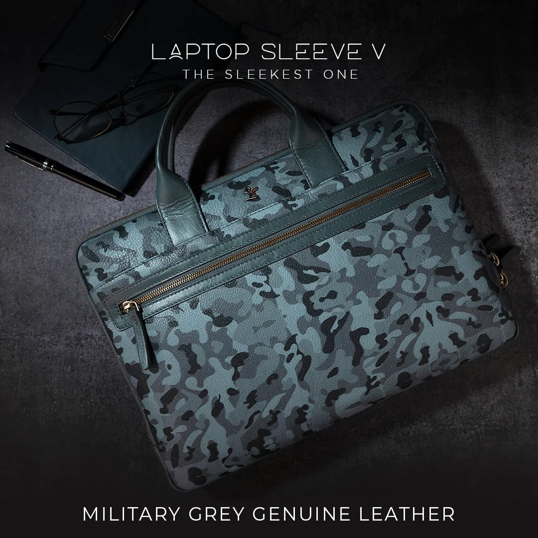 Laptop Sleeve V | Leather Laptop Bag for Men | Genuine Leather | Color: Grey