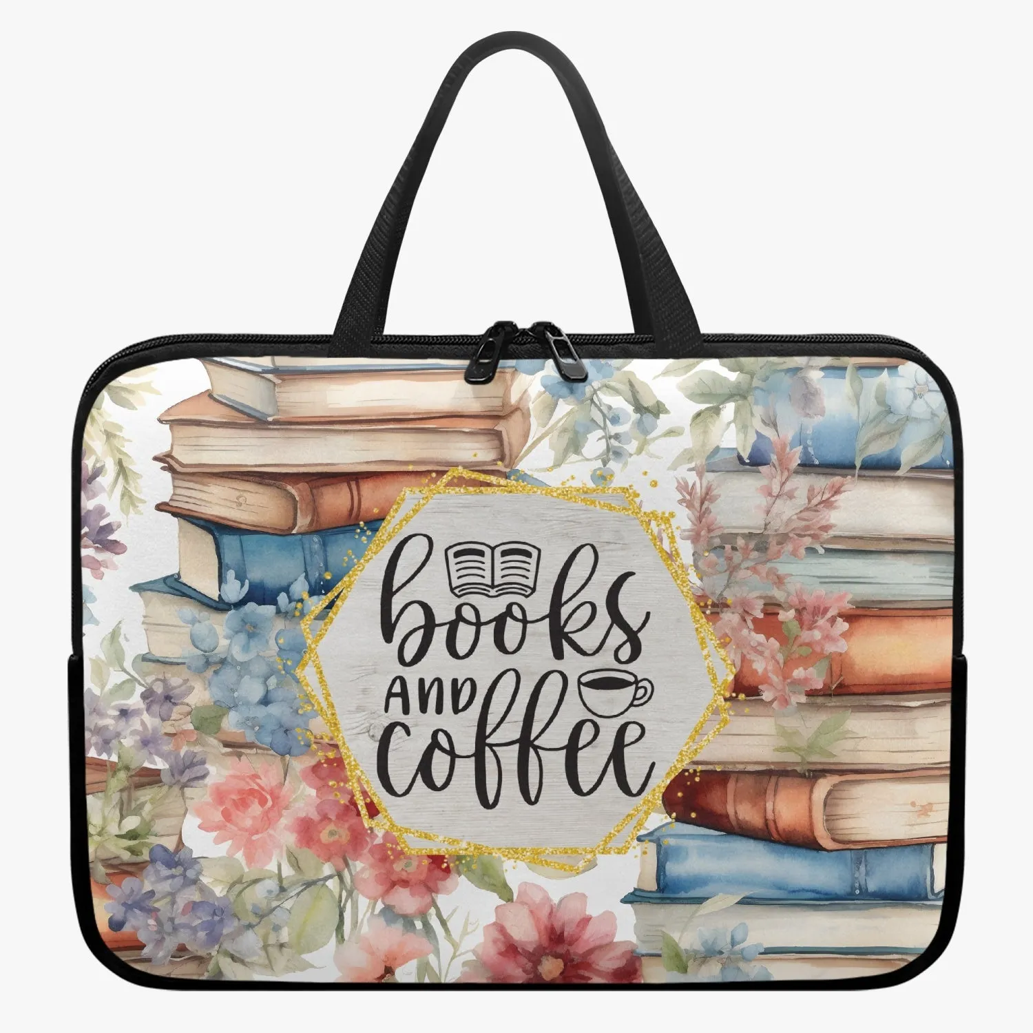 Laptop Sleeve with handles - Books -  Books and Coffee - awd - 504