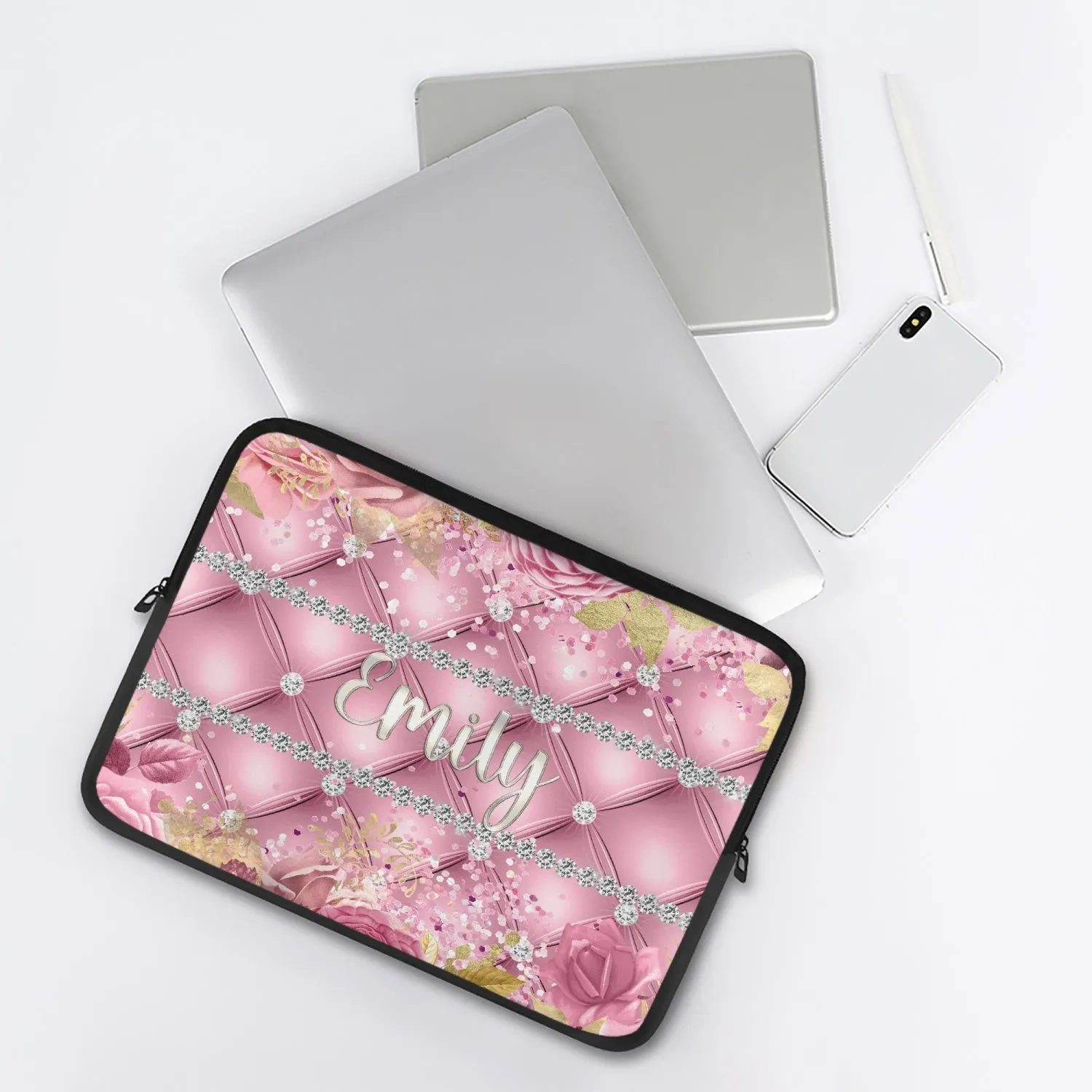 Laptop Sleeve - without handles - Pink Floral - Personalised