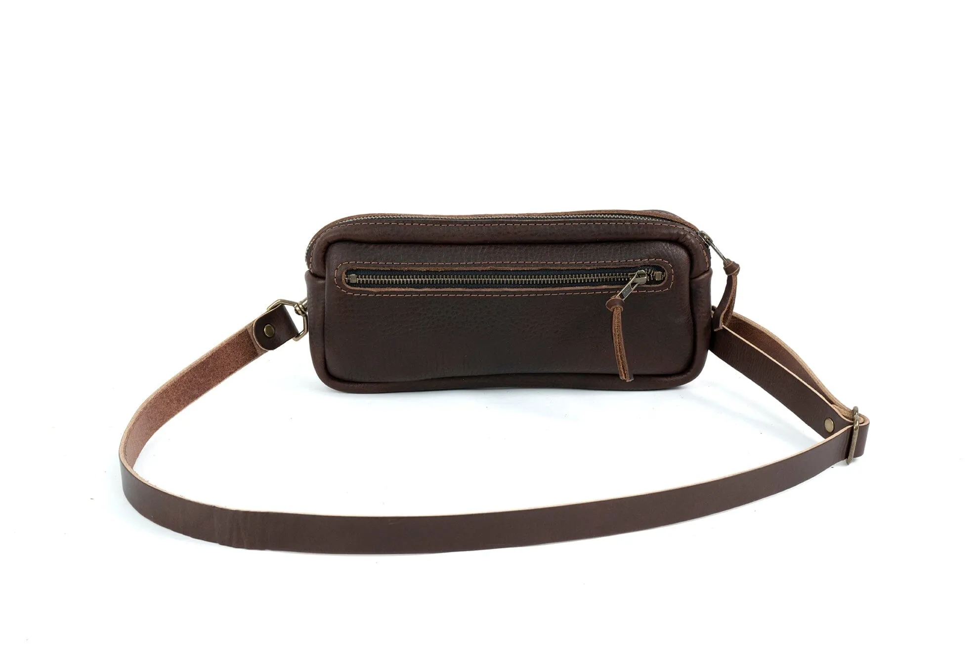 LEATHER FANNY PACK / LEATHER WAIST BAG - DELUXE - CHERRY BISON