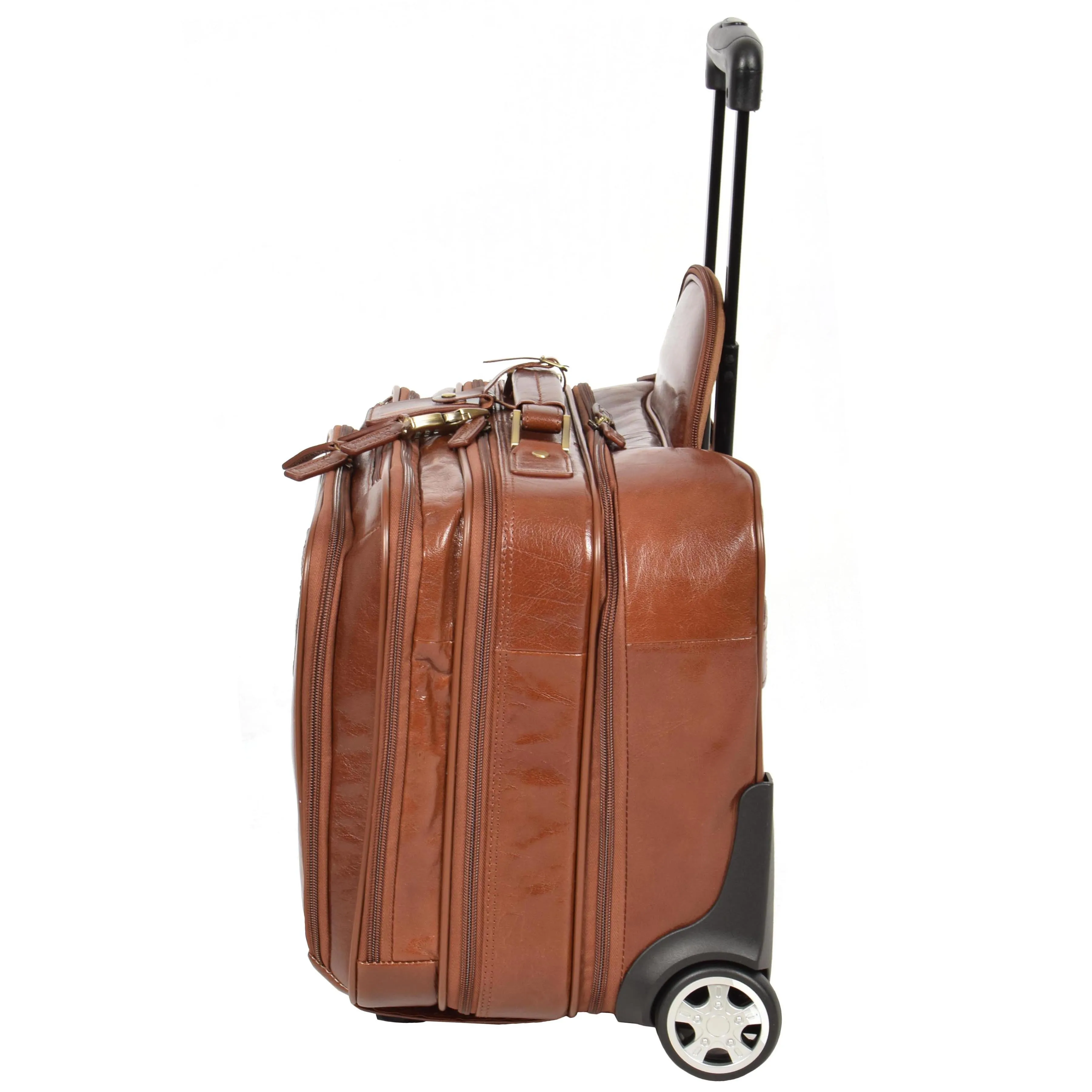 Leather Pilot Case Travel Laptop Bag Wheels HOL15 Chestnut