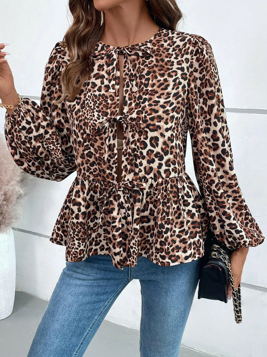 Leopard Print Long Sleeve Blouse