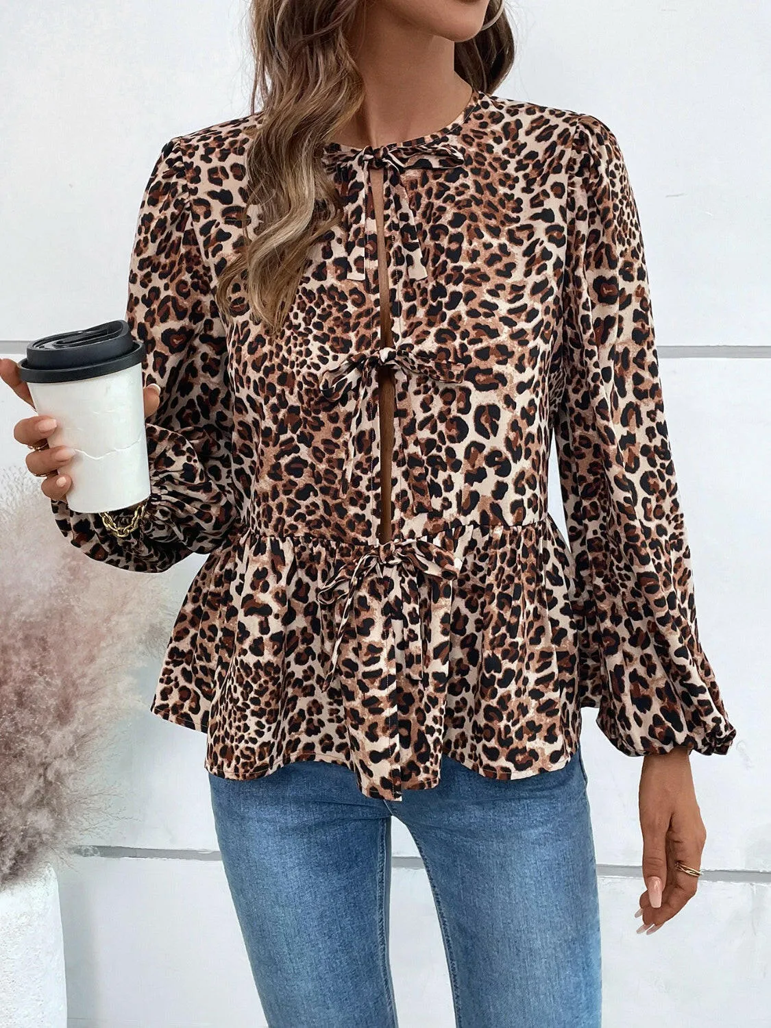 Leopard Print Long Sleeve Blouse