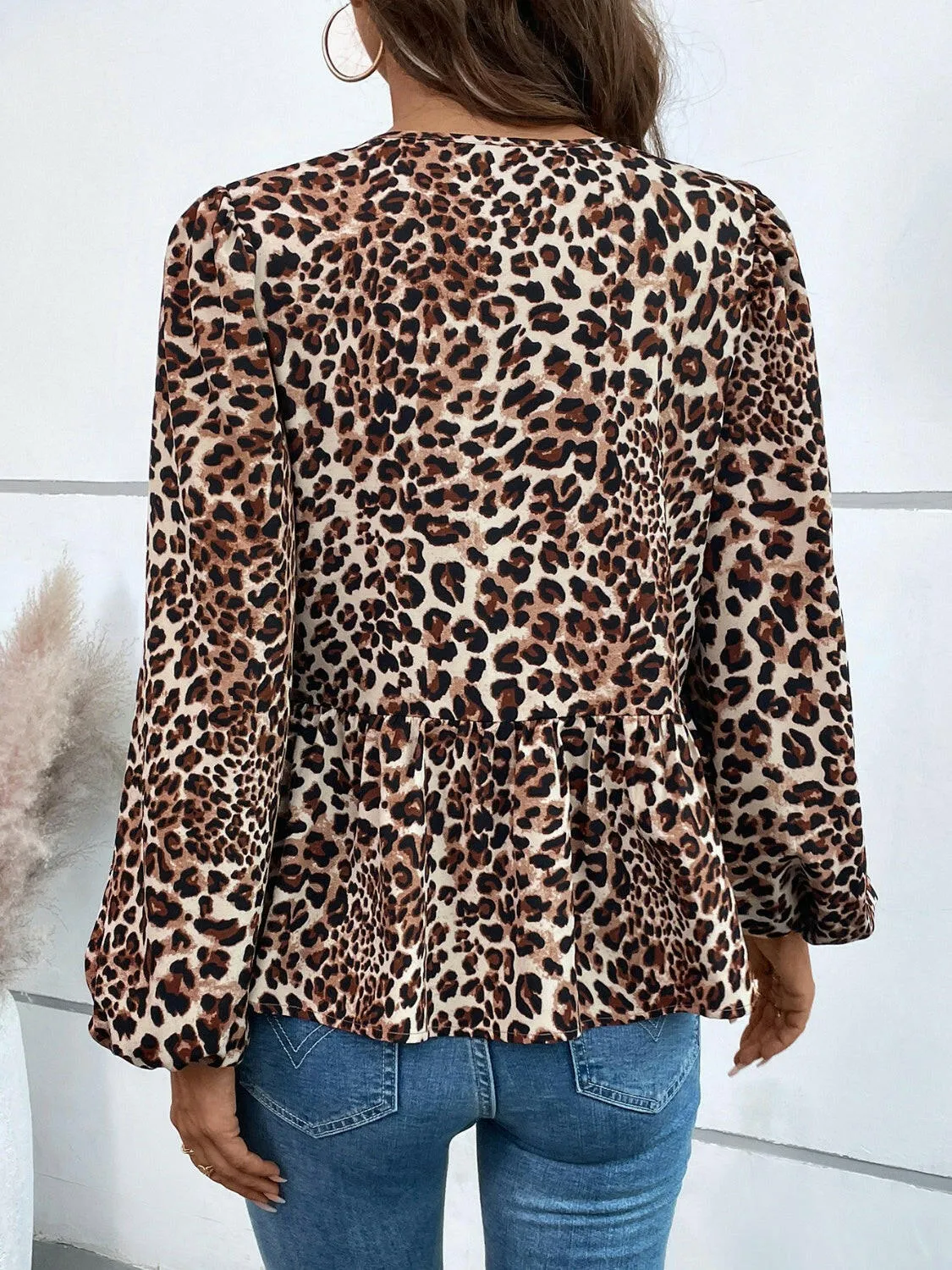 Leopard Print Long Sleeve Blouse