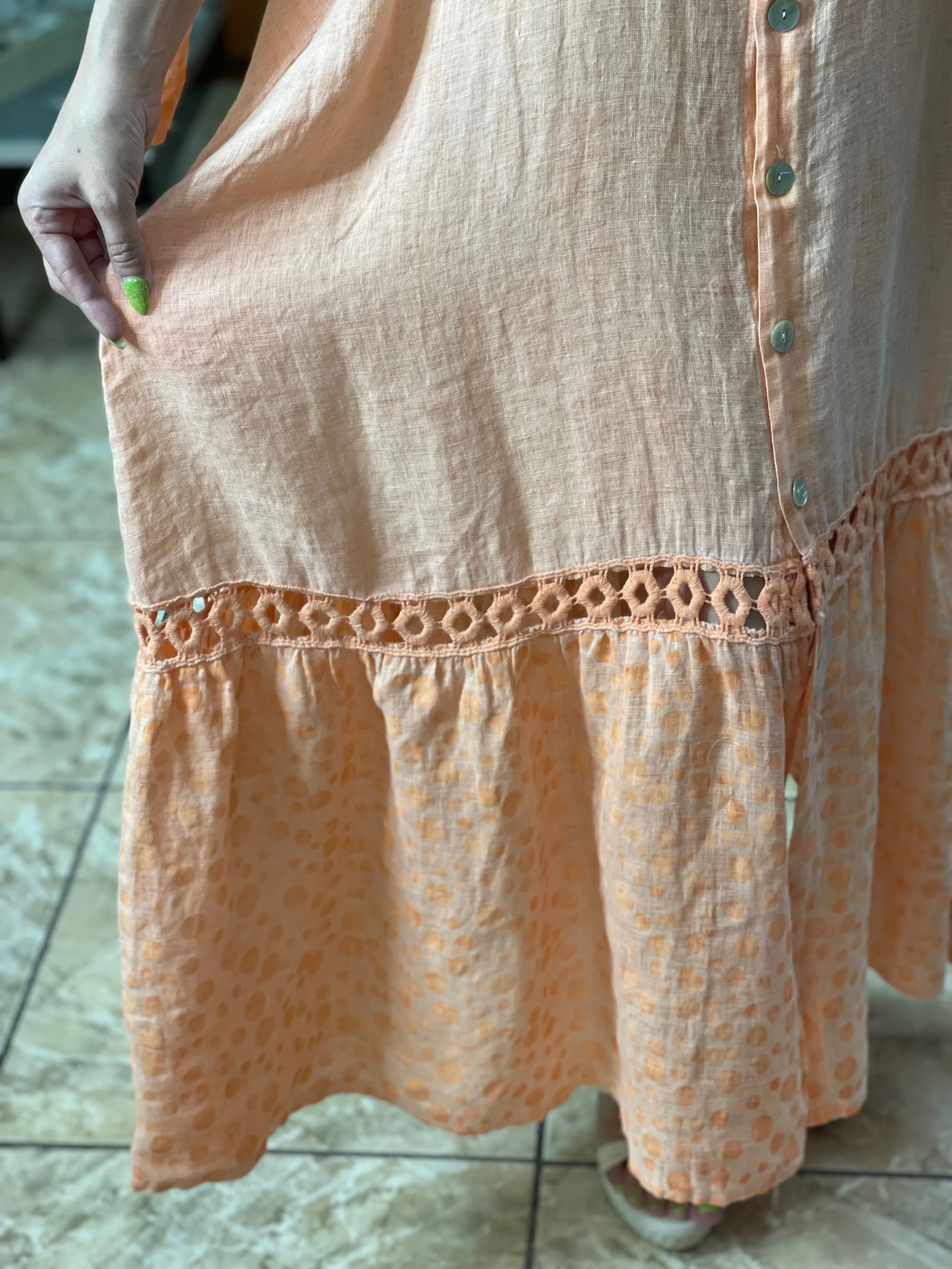 Linen With Polka Details OS Dress