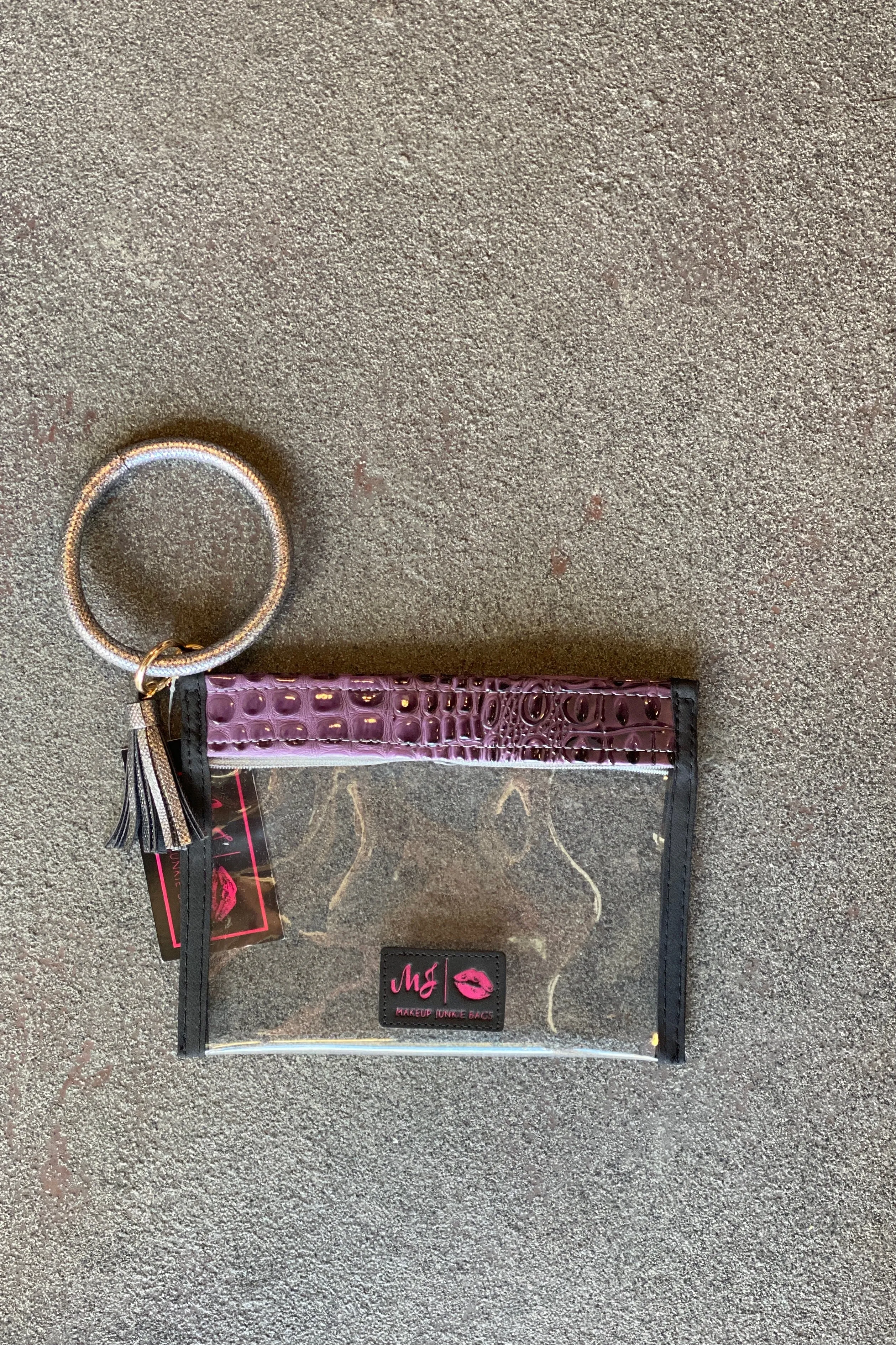 Makeup Junkie In The Clear Bubble Gator Amethyst Wristlet