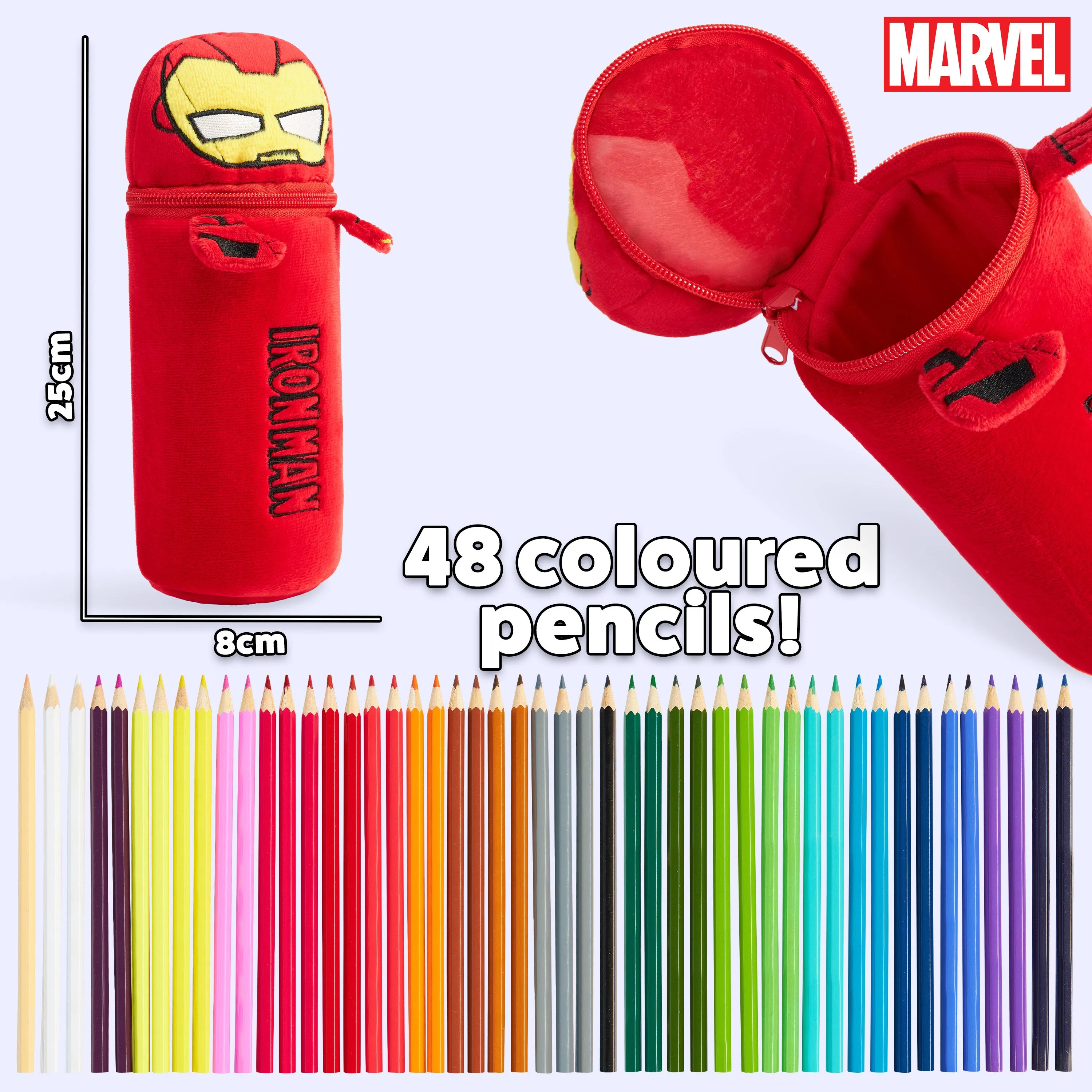 Marvel Pencil Case with 48 Colouring Pencils Included - Red Iron Man