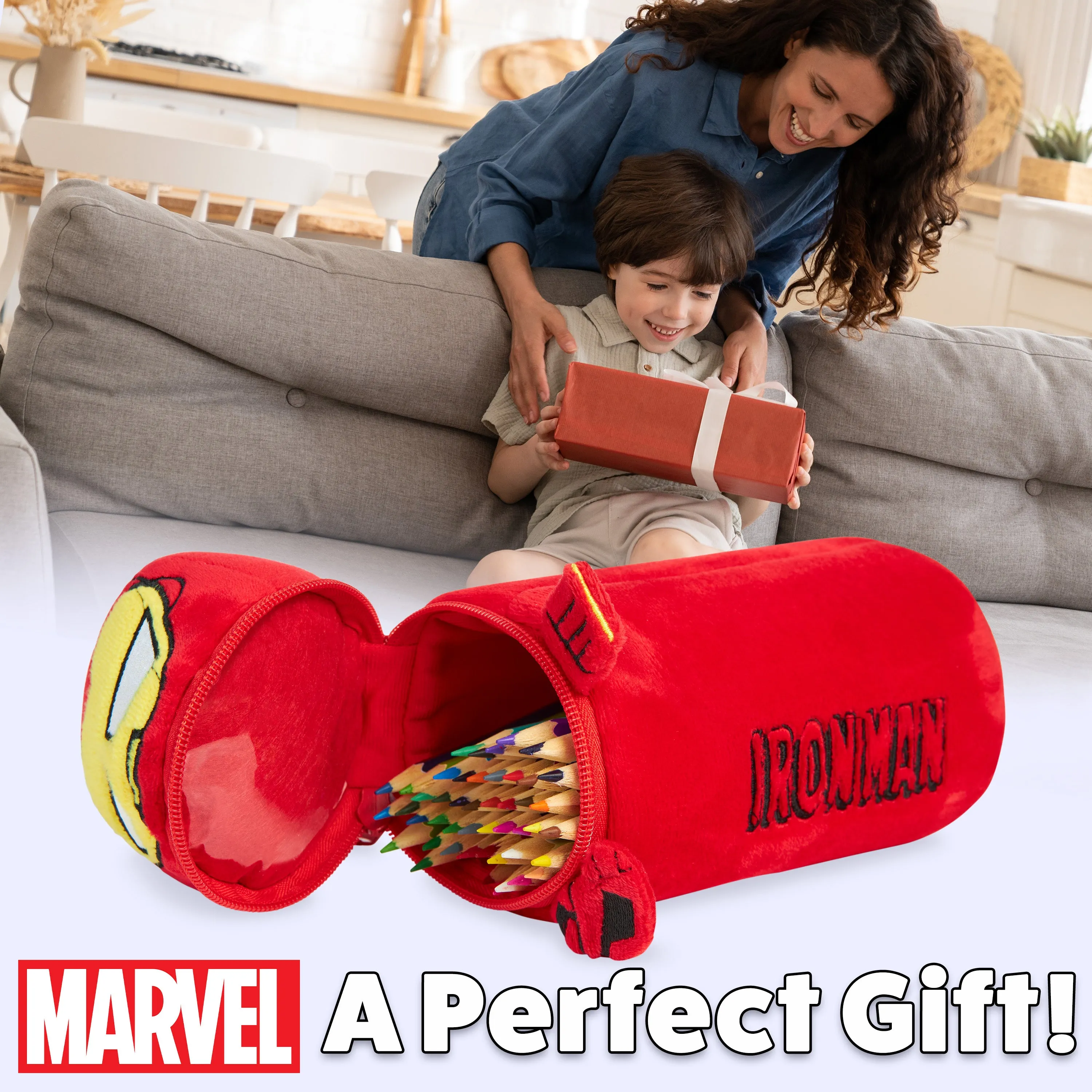 Marvel Pencil Case with 48 Colouring Pencils Included - Red Iron Man