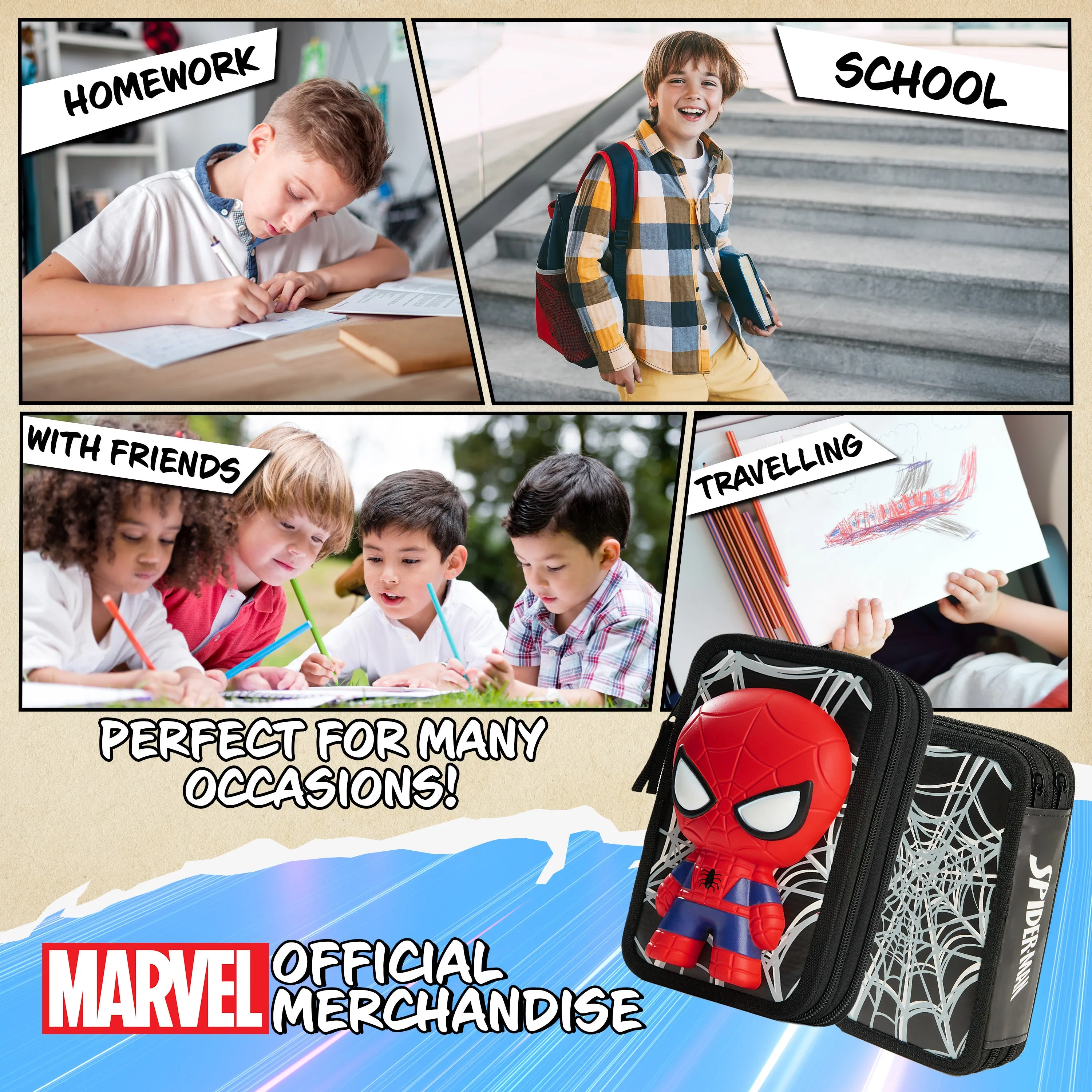 Marvel Pencil Case with Stationery Included, Spiderman Pencil Case