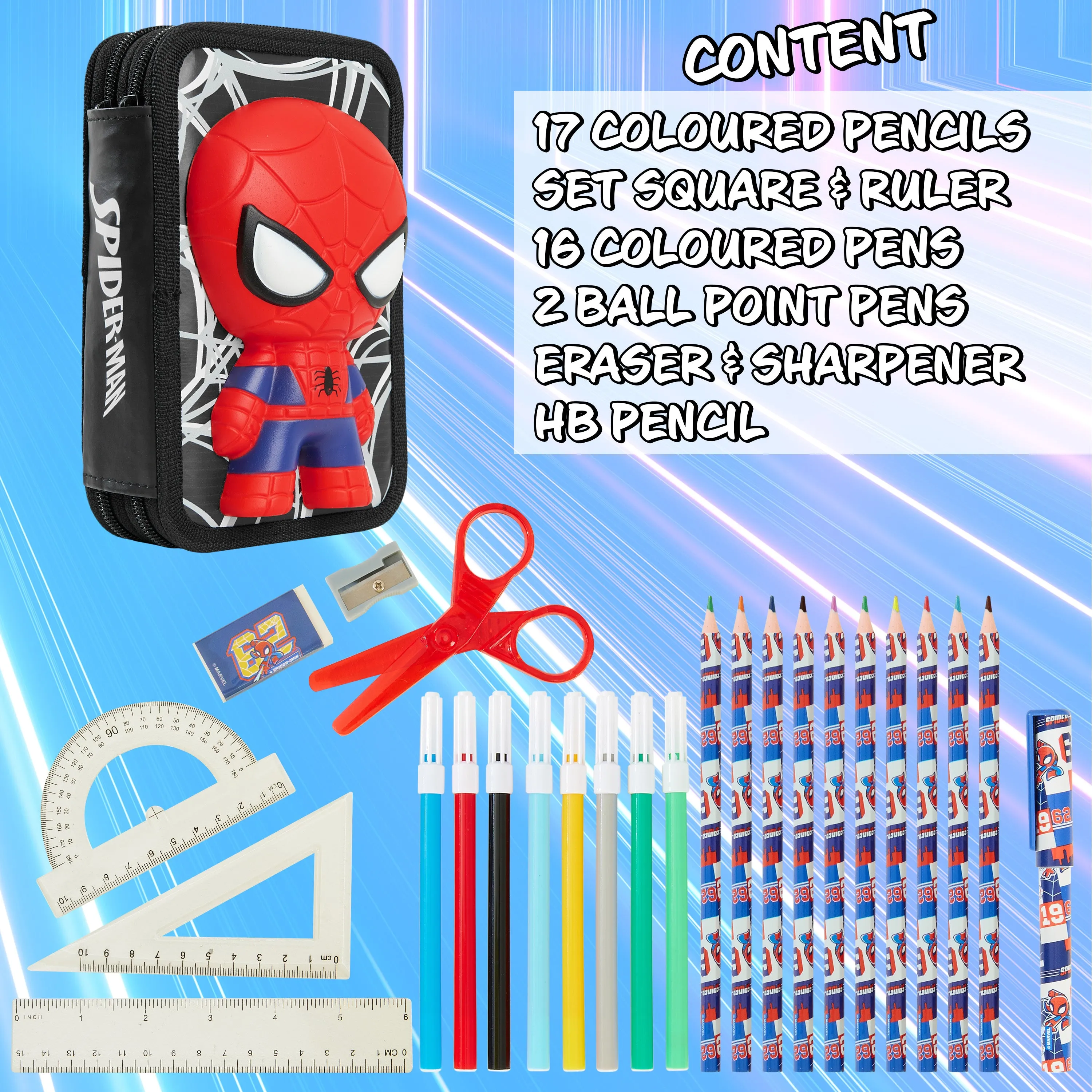 Marvel Pencil Case with Stationery Included, Spiderman Pencil Case