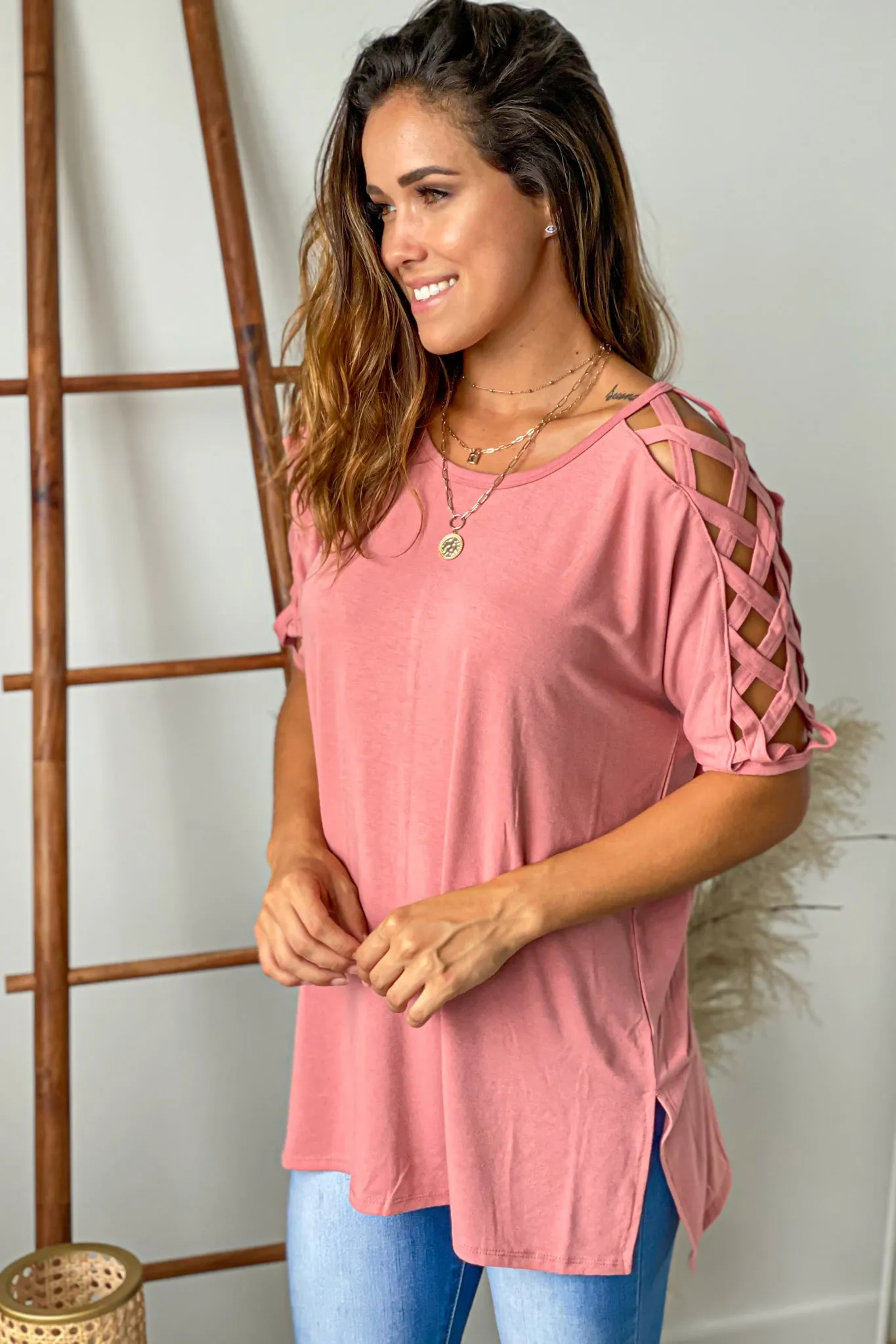 Mauve Oversized Top with Strappy Details