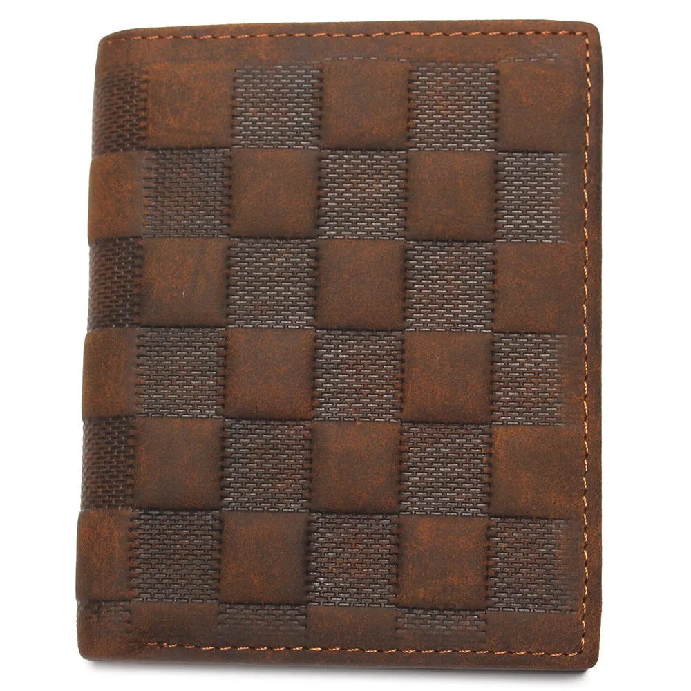 Men Genuine Leather Plaid Pattern RFID Anti-theft Personality Wallet