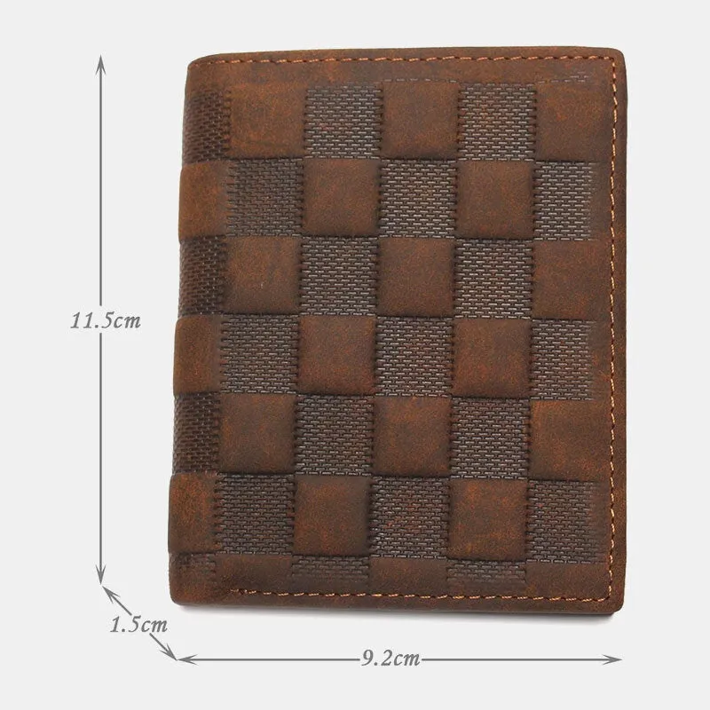 Men Genuine Leather Plaid Pattern RFID Anti-theft Personality Wallet