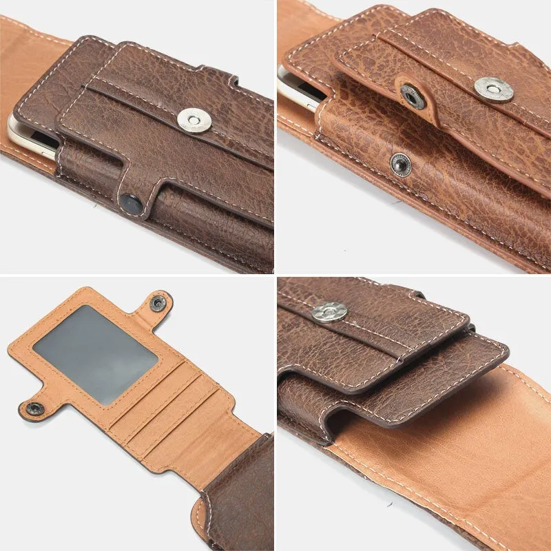 Men PU Leather EDC Multi-Purpose Belt Bag Vintage Lightweight Phone Bag Waist