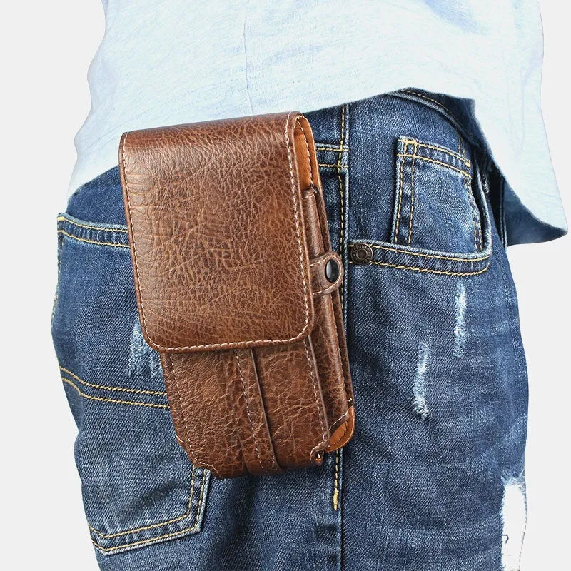 Men PU Leather EDC Multi-Purpose Belt Bag Vintage Lightweight Phone Bag Waist