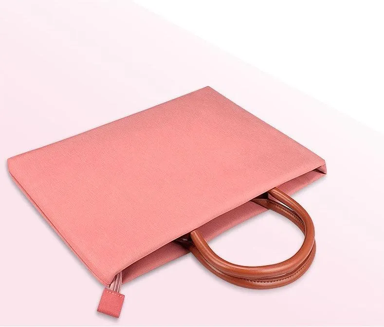 Men's Casual Waterproof Breathable Soft Leather Handle Laptop Bag-Pink