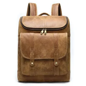 Men's Genuine Leather Brown Backpack with Laptop Pocket - Spacious 32cm*12cm*39.5cm Size