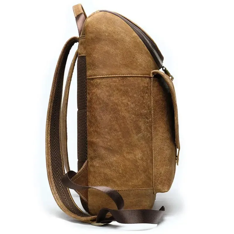 Men's Genuine Leather Brown Backpack with Laptop Pocket - Spacious 32cm*12cm*39.5cm Size