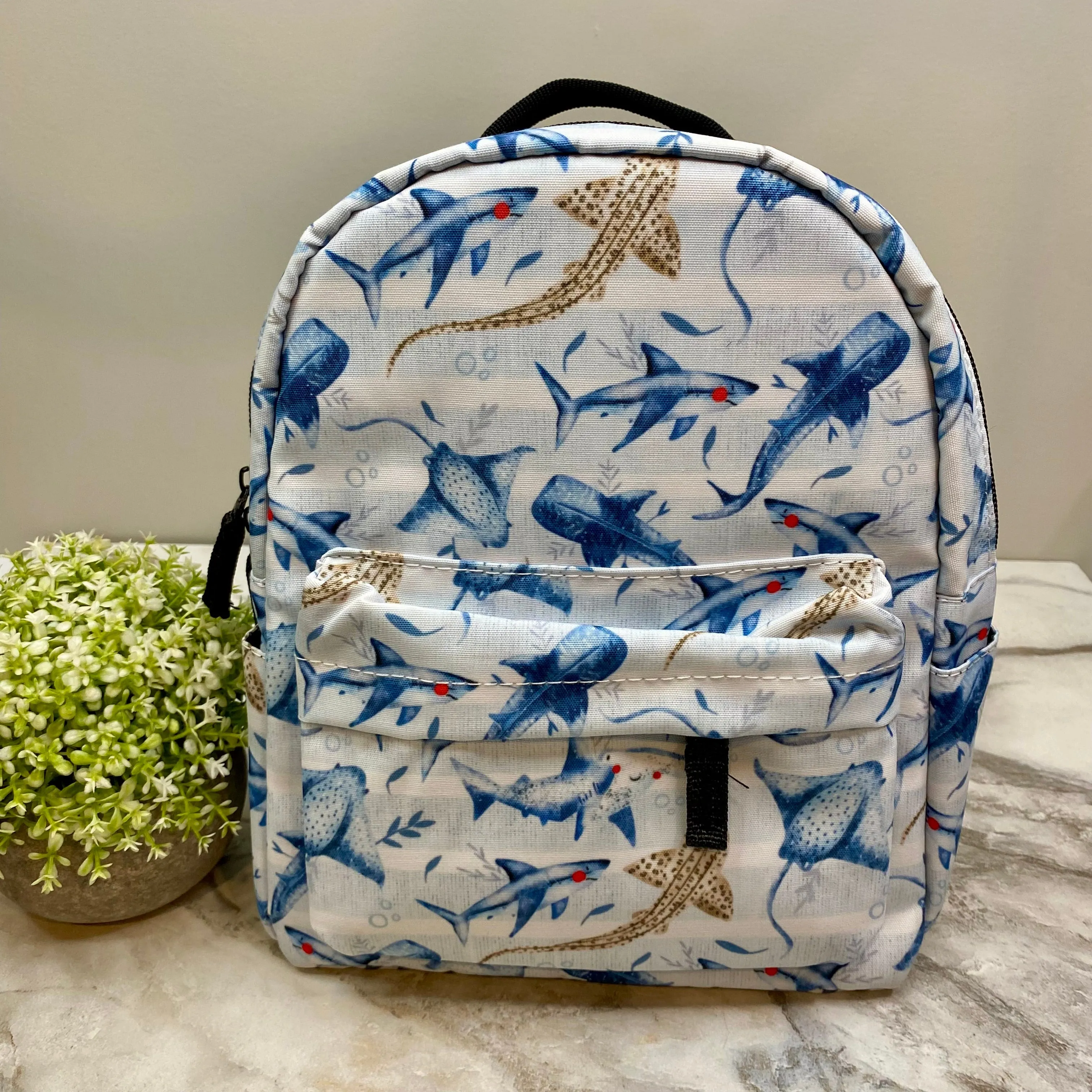 Mini Backpack - Ocean Blue Stripe Stingray Shark