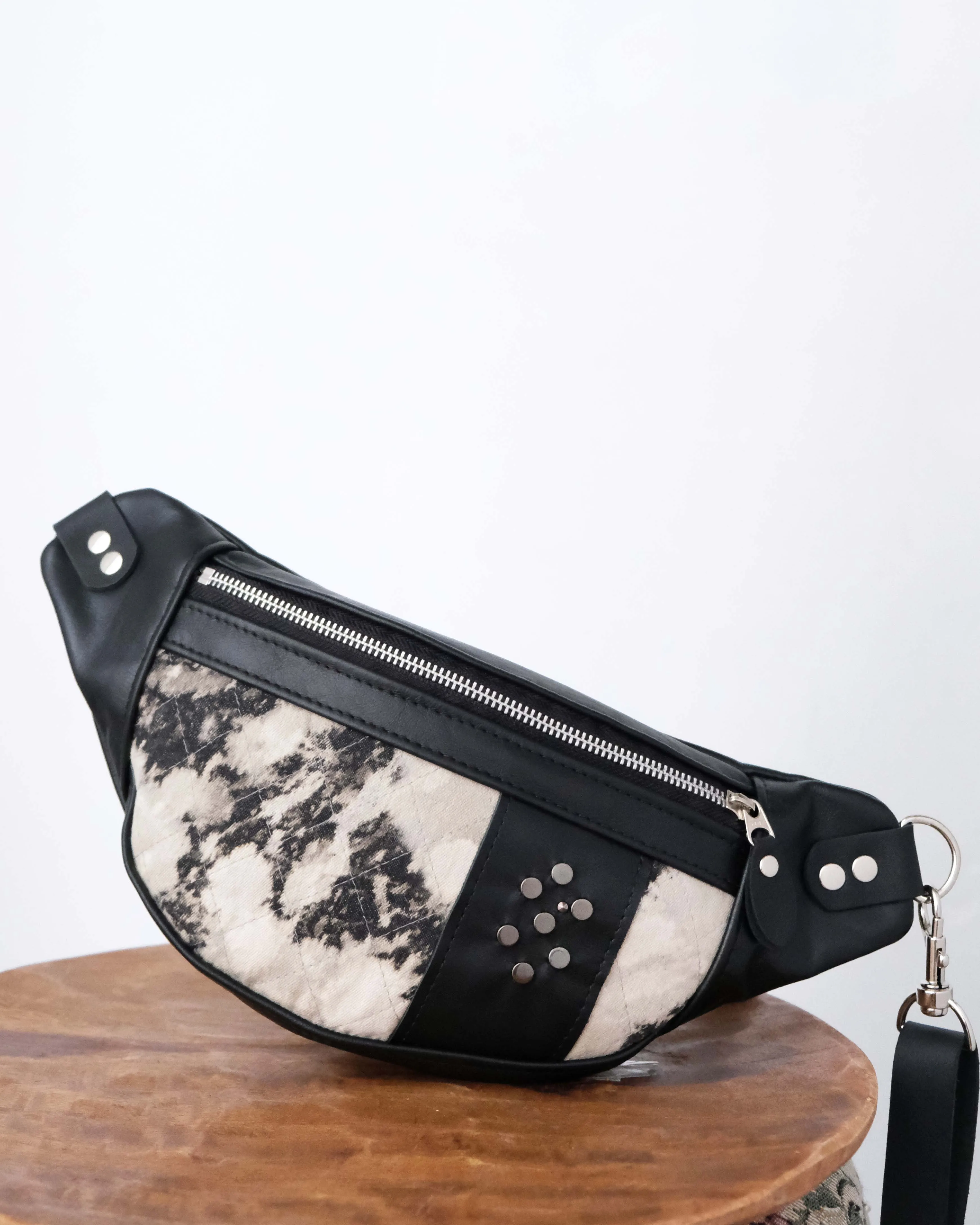 Mini Tabitha: Black Leather, Silver & Bleached Denim III