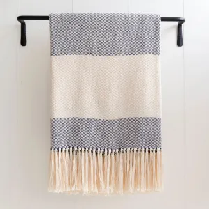 Navy Cabana Stripe Handwoven Cotton Throw