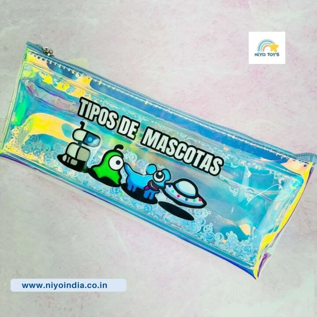 New Stylish Among us Printed Holographic Water Glitter Pencil Pouch For Kids ( Random Colour )