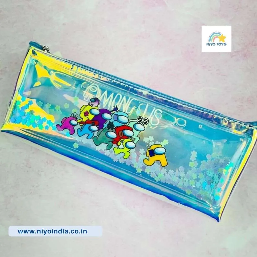 New Stylish Among us Printed Holographic Water Glitter Pencil Pouch For Kids ( Random Colour )