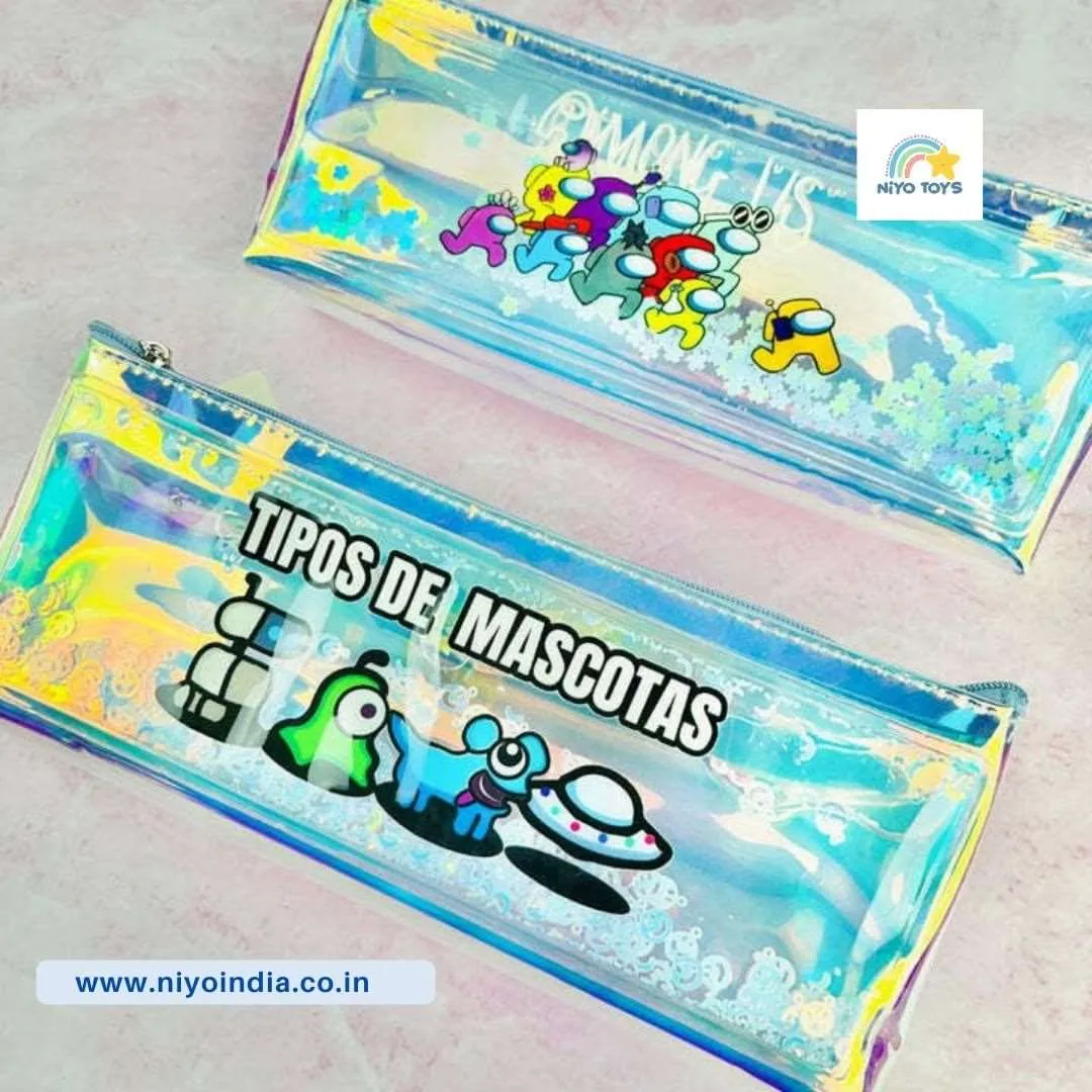 New Stylish Among us Printed Holographic Water Glitter Pencil Pouch For Kids ( Random Colour )