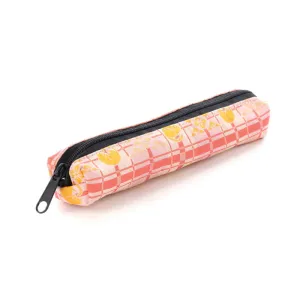 Nishijin-ori Pencil Case - Good-Luck Cat and Cross Stripes Pattern / Pink - ,  Made in Kyoto, Japan,  Japanese traditional craft pen case