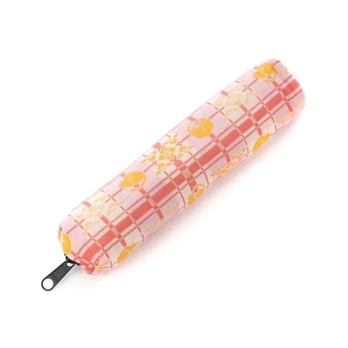 Nishijin-ori Pencil Case - Good-Luck Cat and Cross Stripes Pattern / Pink - ,  Made in Kyoto, Japan,  Japanese traditional craft pen case