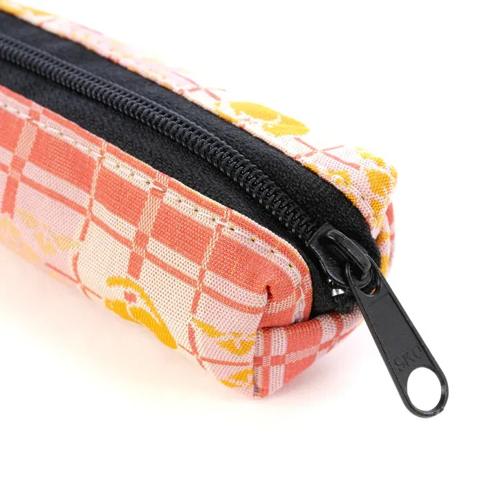 Nishijin-ori Pencil Case - Good-Luck Cat and Cross Stripes Pattern / Pink - ,  Made in Kyoto, Japan,  Japanese traditional craft pen case