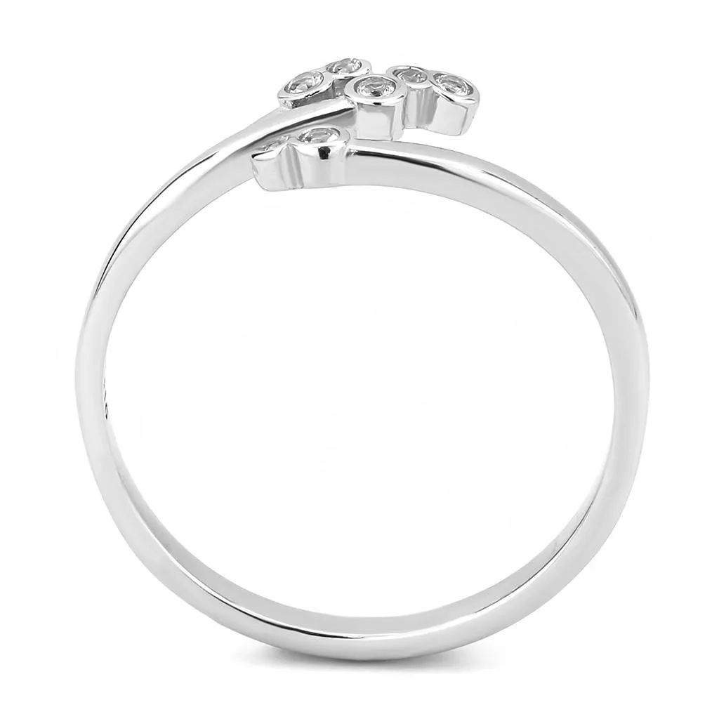 No Plating Stainless Steel Ring with AAA Grade CZ in Clear for Women Style TK3570