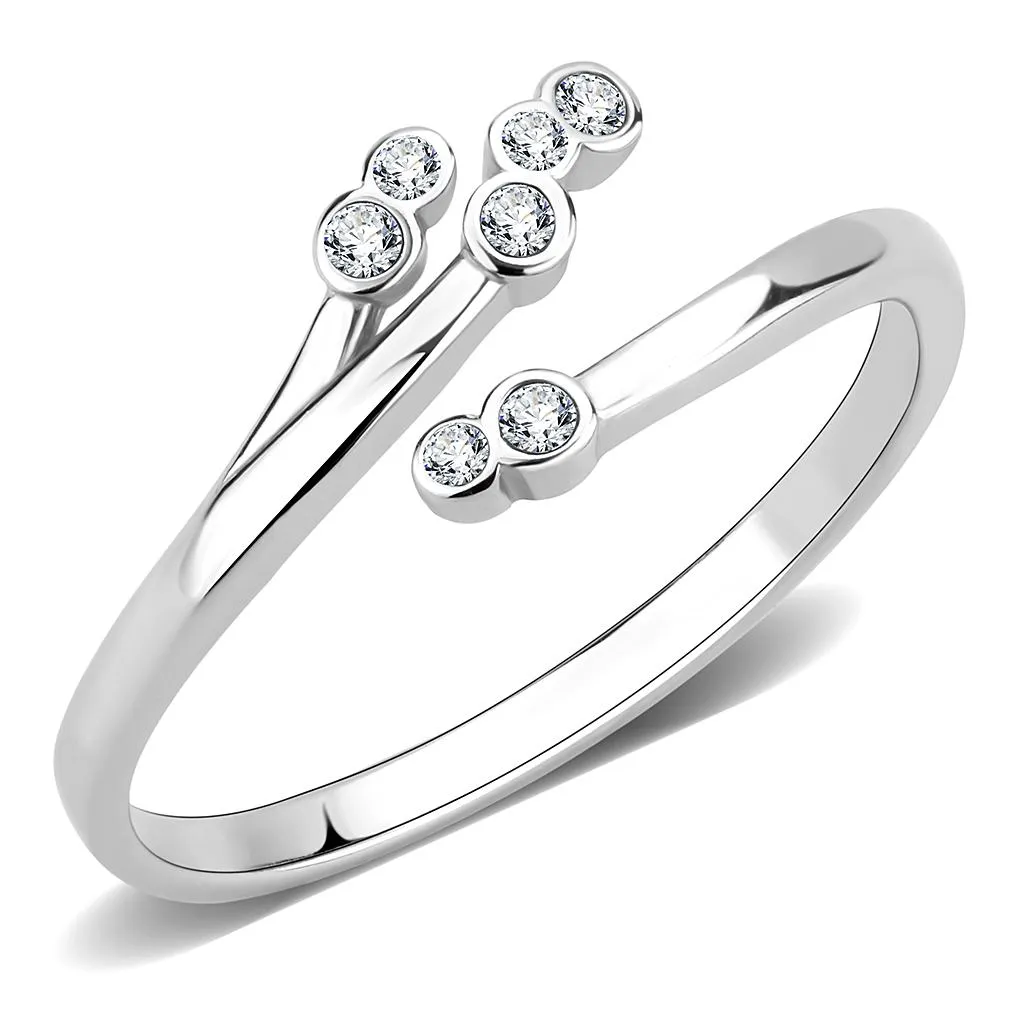 No Plating Stainless Steel Ring with AAA Grade CZ in Clear for Women Style TK3570