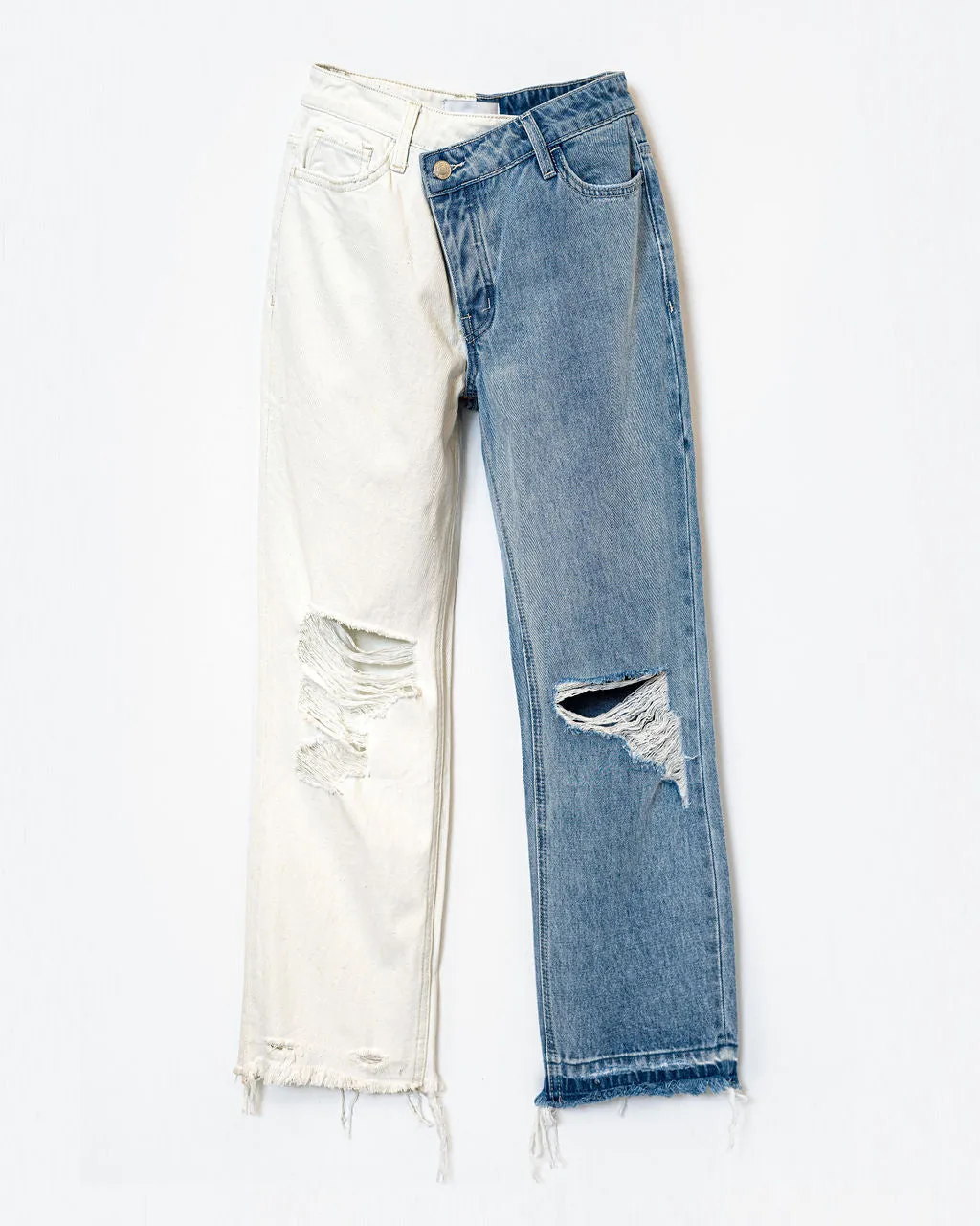 Now High Rise Cross Over Two Tone Straight Jeans