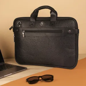 Office Folio Bag  III | Leather Portfolio Bag | 100% Genuine Leather | For Office Use | Colour - Crisscross Black