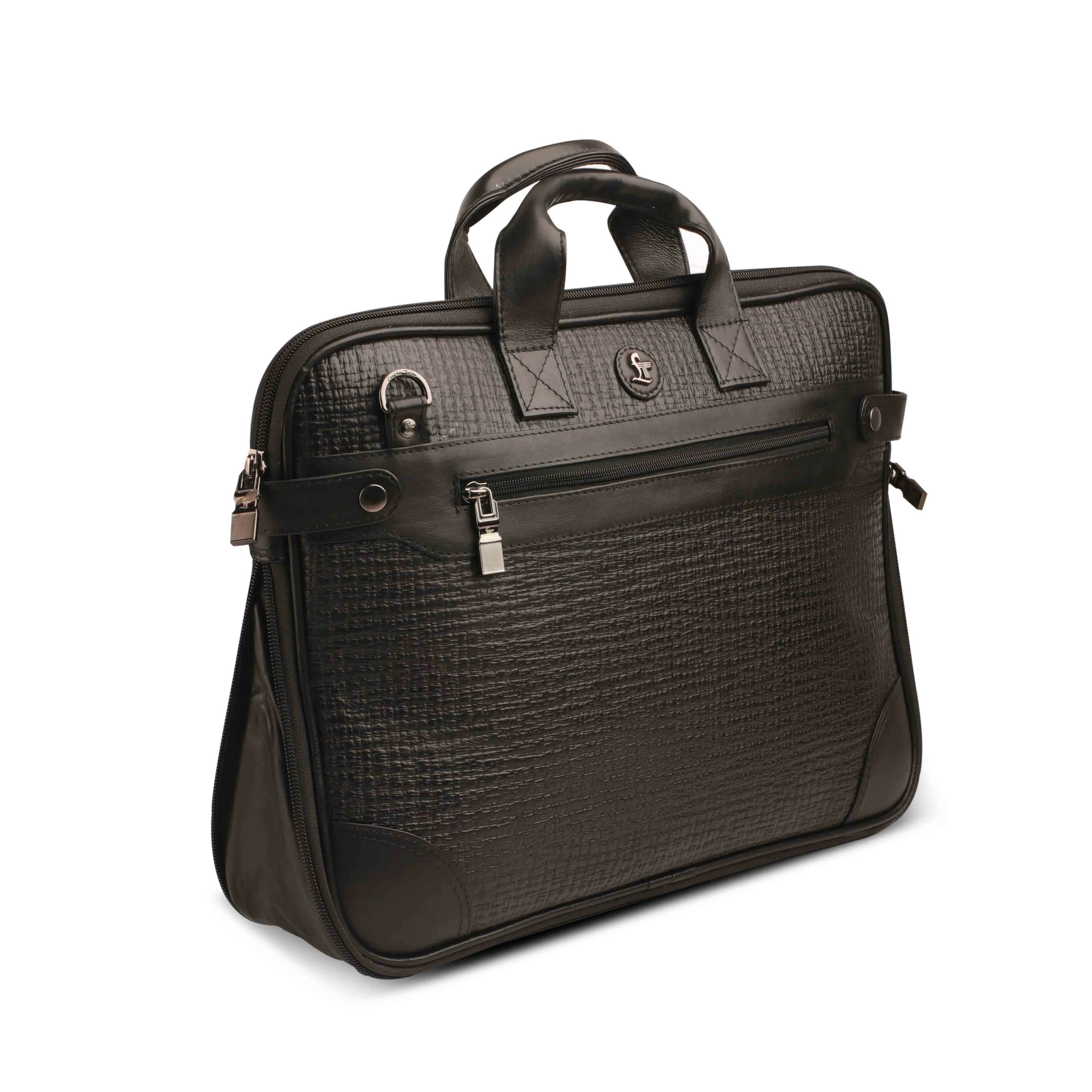 Office Folio Bag  III | Leather Portfolio Bag | 100% Genuine Leather | For Office Use | Colour - Crisscross Black