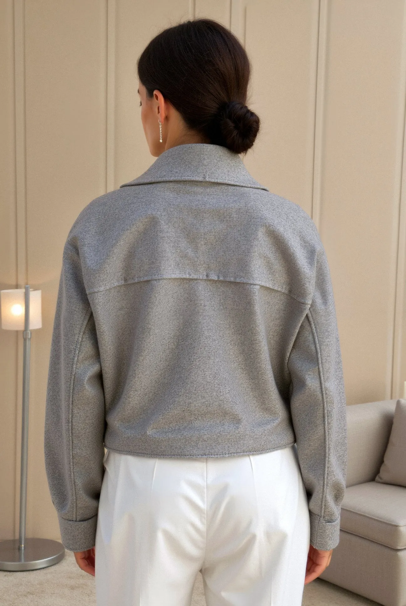 Old Money Elegant Plain Color Zip Up Tweed Jacket