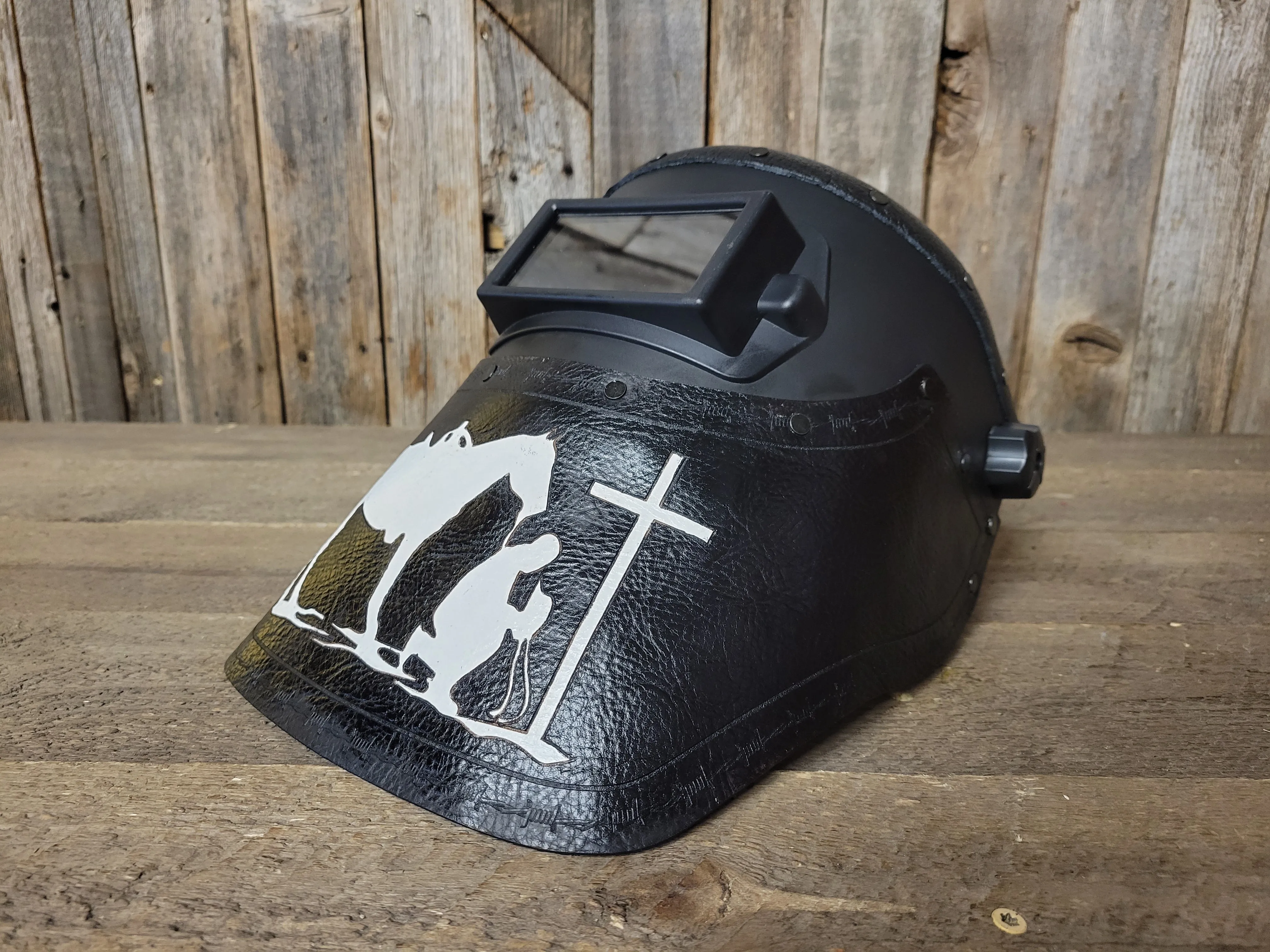 Outlaw Leather - Welding Hood - Praying Cowboy-Black