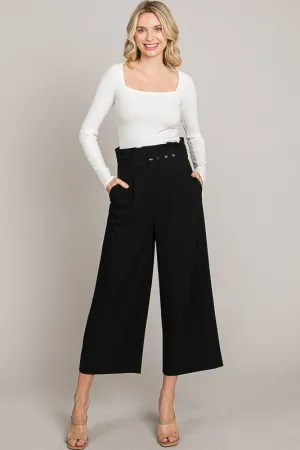 Pantalon A la Cintura con Cinturón Corte Wide Leg