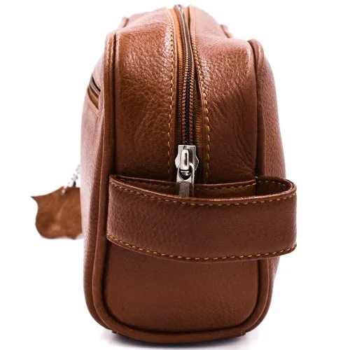 Parker - Saddle Brown Leather Toiletry Dopp Bag