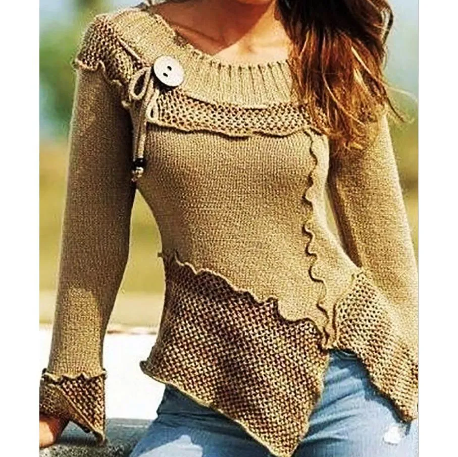 Patchwork Color Women Knitted Sweater Jumper