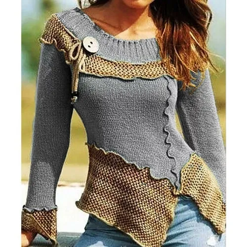 Patchwork Color Women Knitted Sweater Jumper