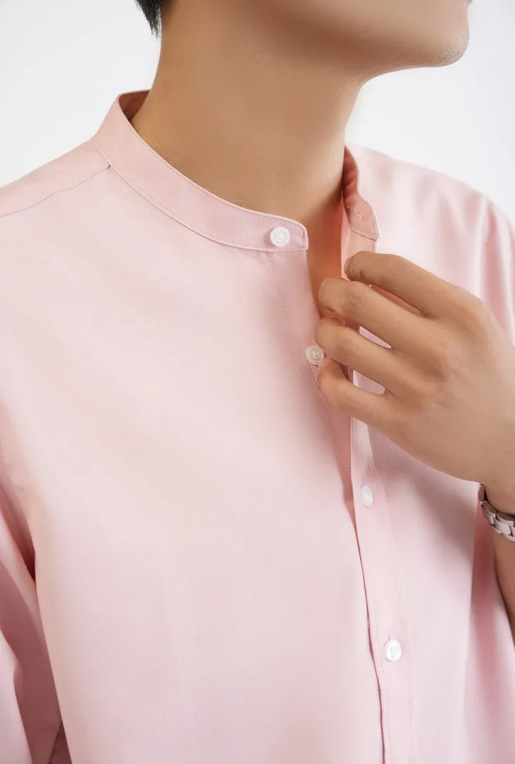 Pink 3/4-Sleeve Shirt with a Mandarin Collar - Item 1058